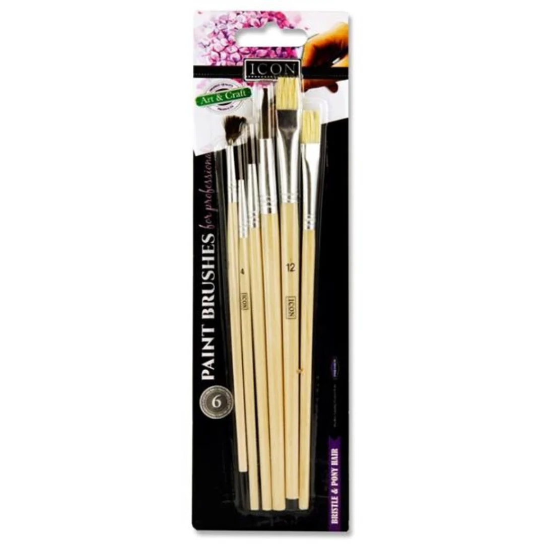 Icon Assorted Paint Brushes Carded Pack of 6