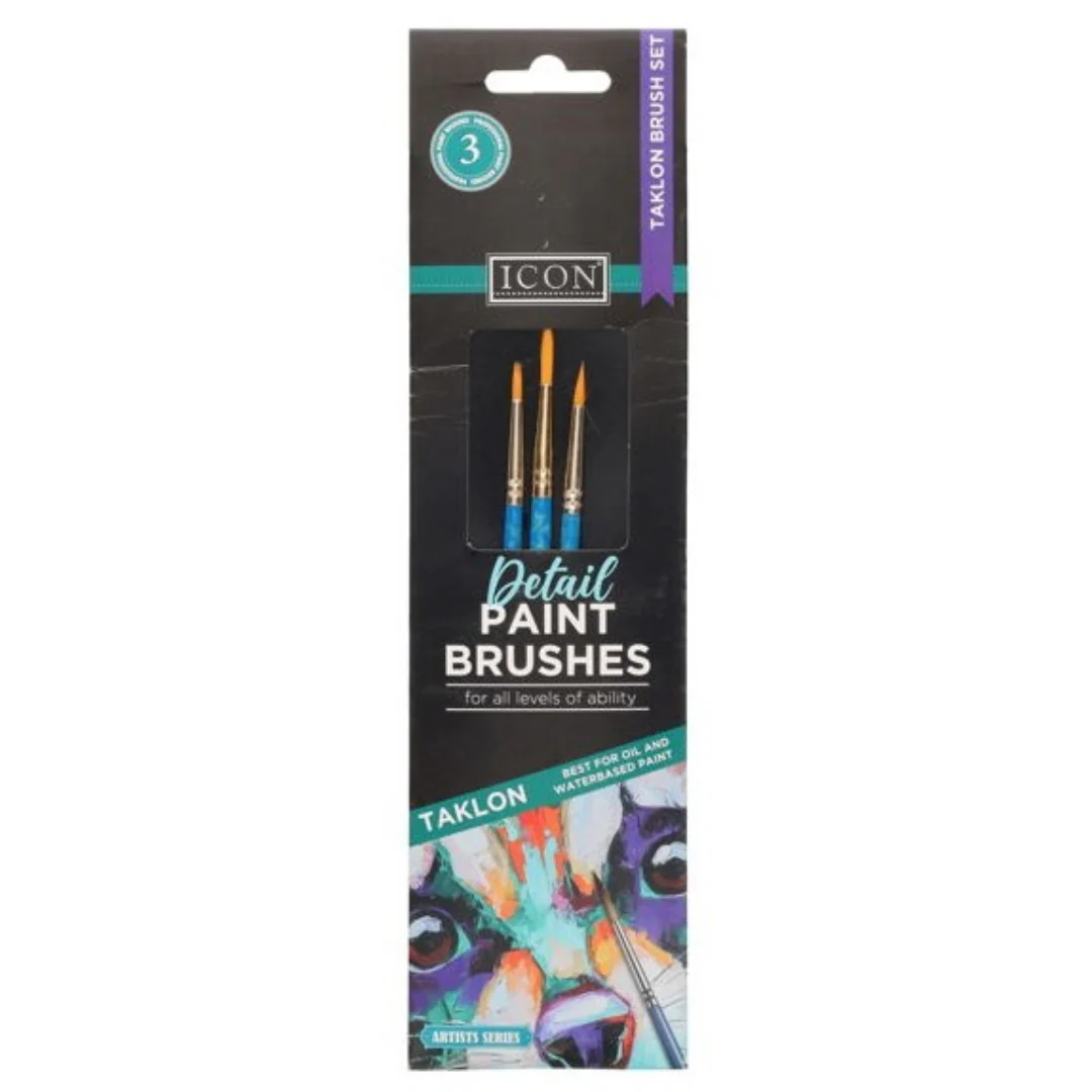 Icon Paint Brush Set in Wallet Golden Taklon Round 3pcs