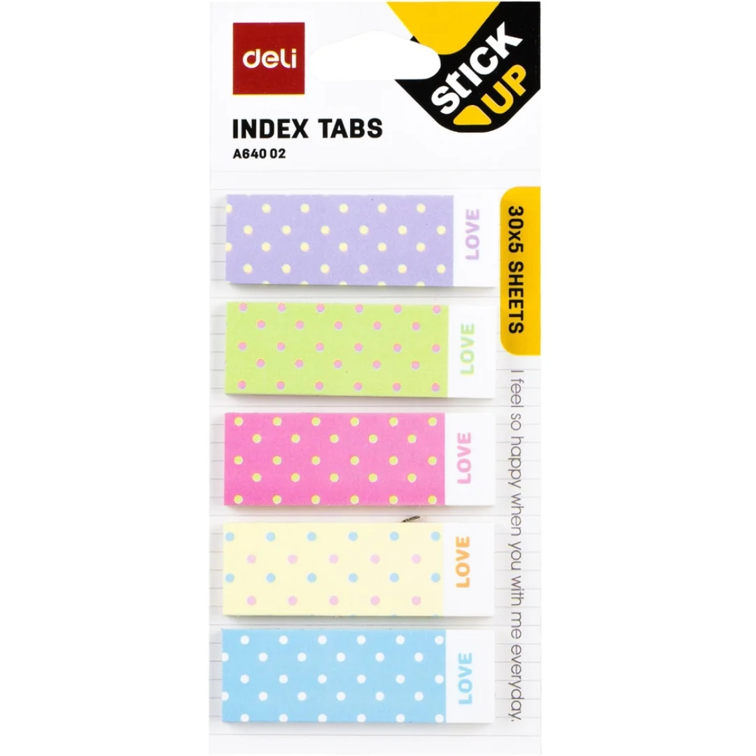 Index Tabs 45 x 15mm 5 x 30 Sheets by Deli