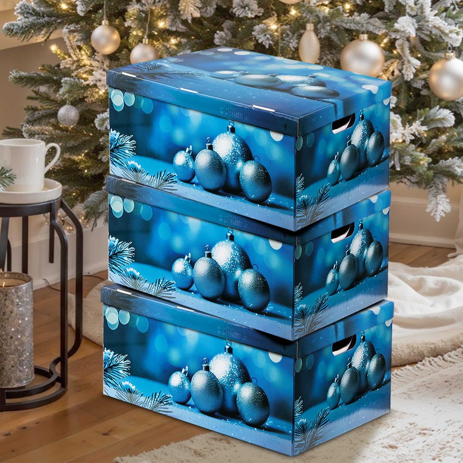 Large Christmas Eve Boxes with Lid - Set of 3 - BLUE