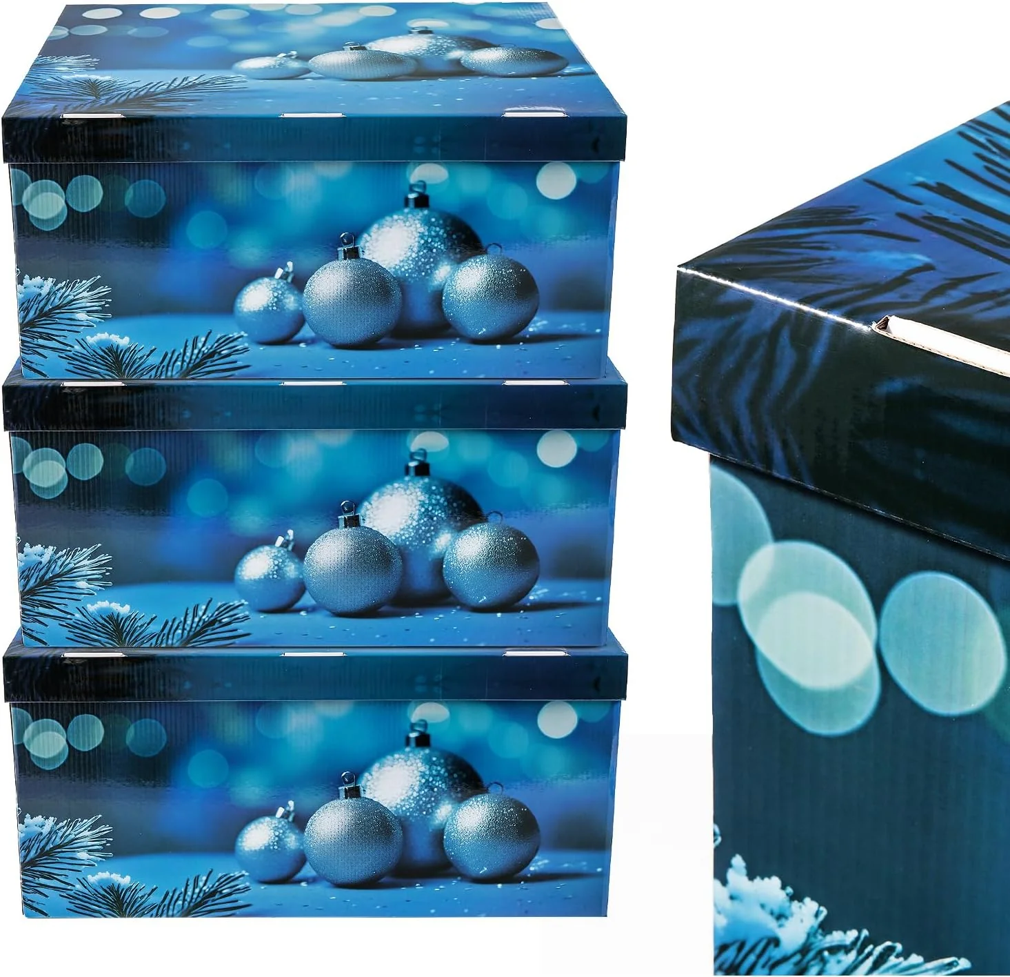 Large Christmas Eve Boxes with Lid - Set of 3 - BLUE - Image 2