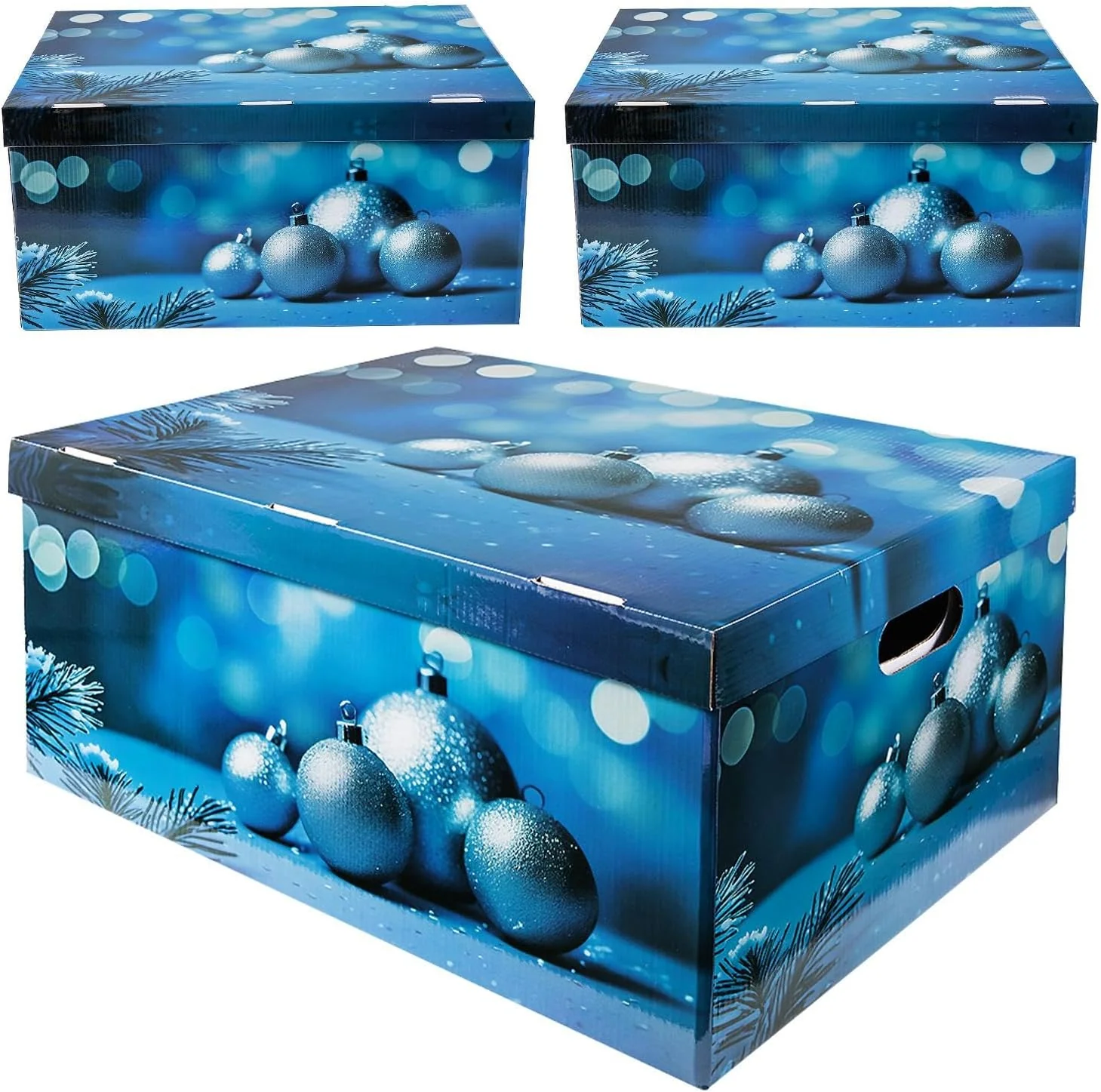 Large Christmas Eve Boxes with Lid - Set of 3 - BLUE - Image 4