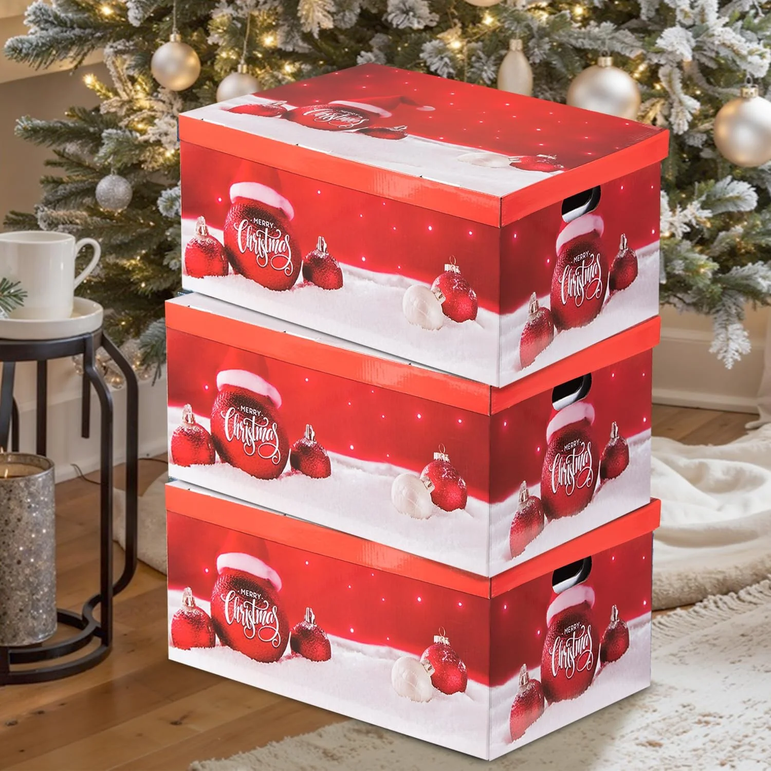 Large Christmas Eve Boxes with Lid - Set of 3 - RED