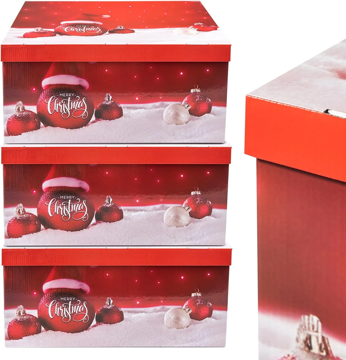 Large Christmas Eve Boxes with Lid - Set of 3 - RED - Image 2