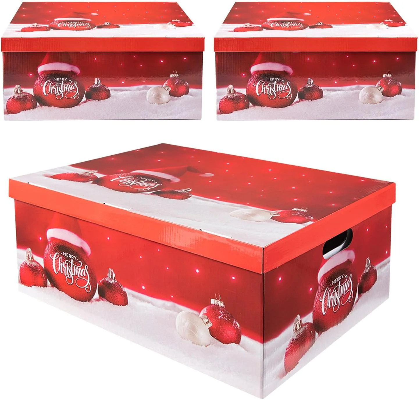 Large Christmas Eve Boxes with Lid - Set of 3 - RED - Image 4