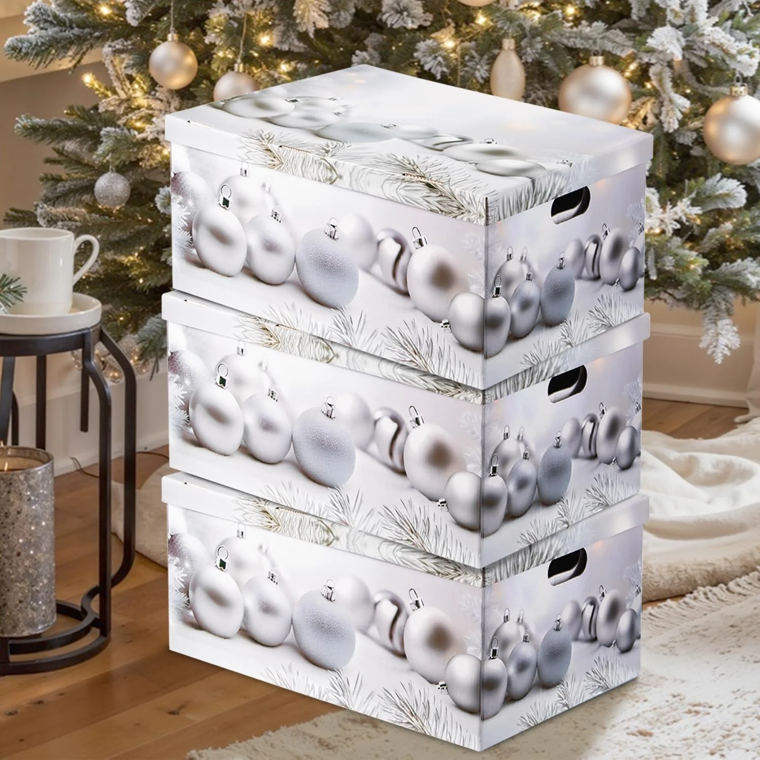 Large Christmas Eve Boxes with Lid - Set of 3 - WHITE