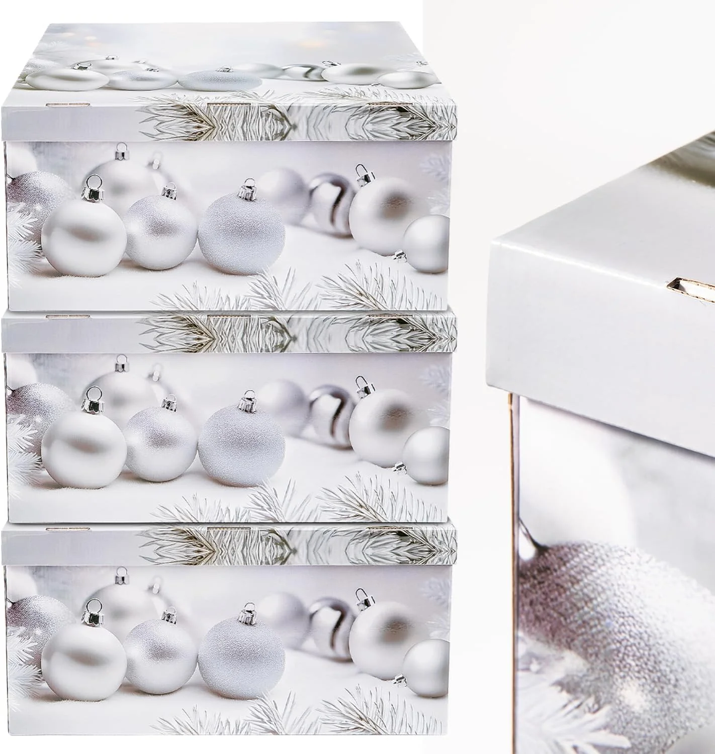 Large Christmas Eve Boxes with Lid - Set of 3 - WHITE - Image 4