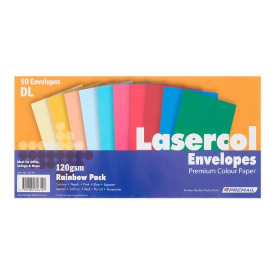Lasercol DL Envelopes 120 GSM Pack of 50 Rainbow