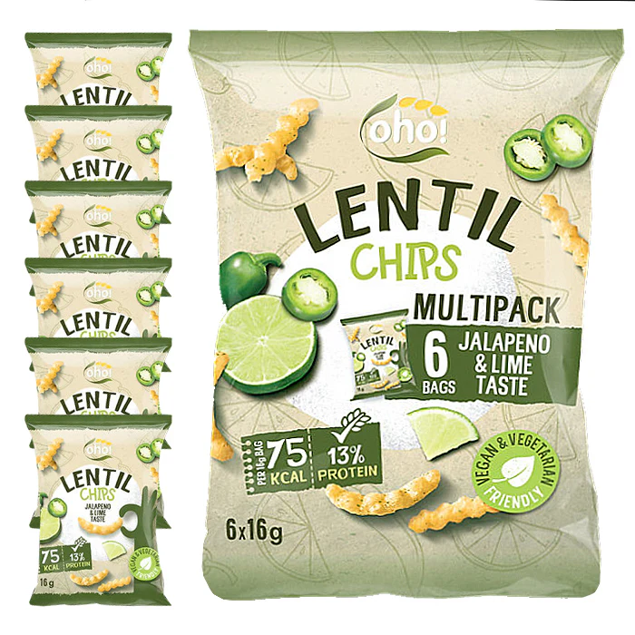 Lentil Chips Jalapeño & Lime – 6 Pack (6 x 16g)