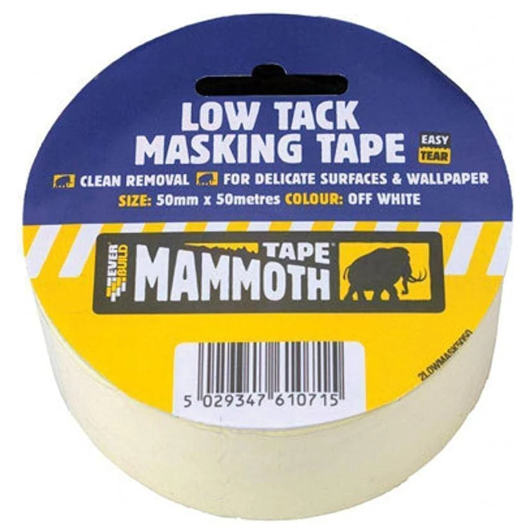 Mammoth Low Tack Masking Tape 50mm x 50m - Delicate Surface Painter’s Tape