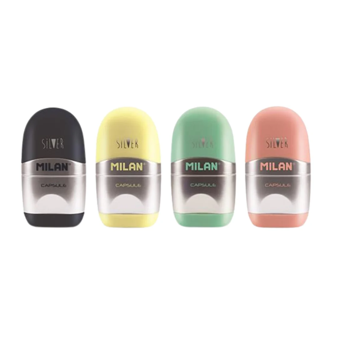 MILAN Capsule Silver 2-in-1 Eraser & Sharpener