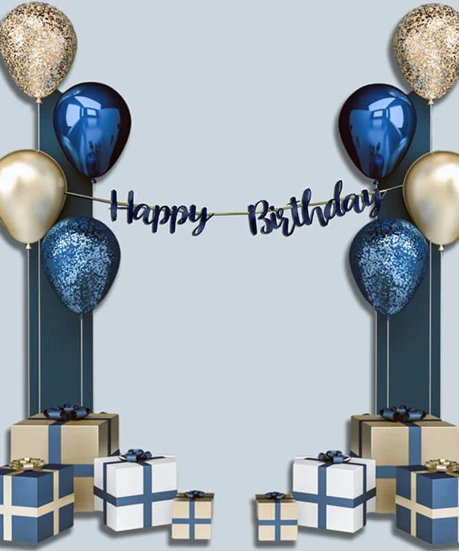Navy Blue Happy Birthday Letter Script Banner