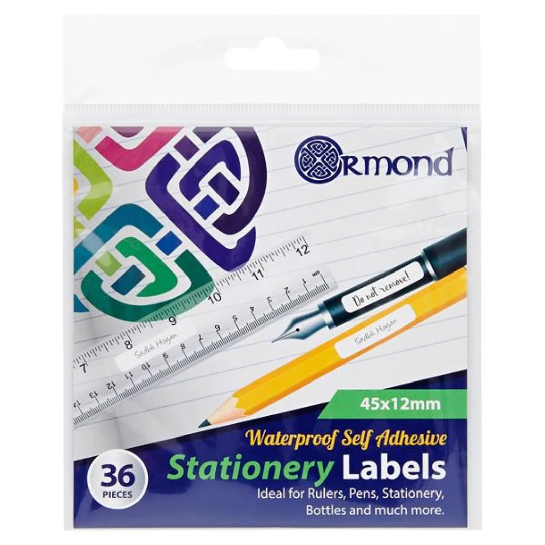 Ormond Waterproof Self-Adhesive Stationery Labels – Pack of 36
