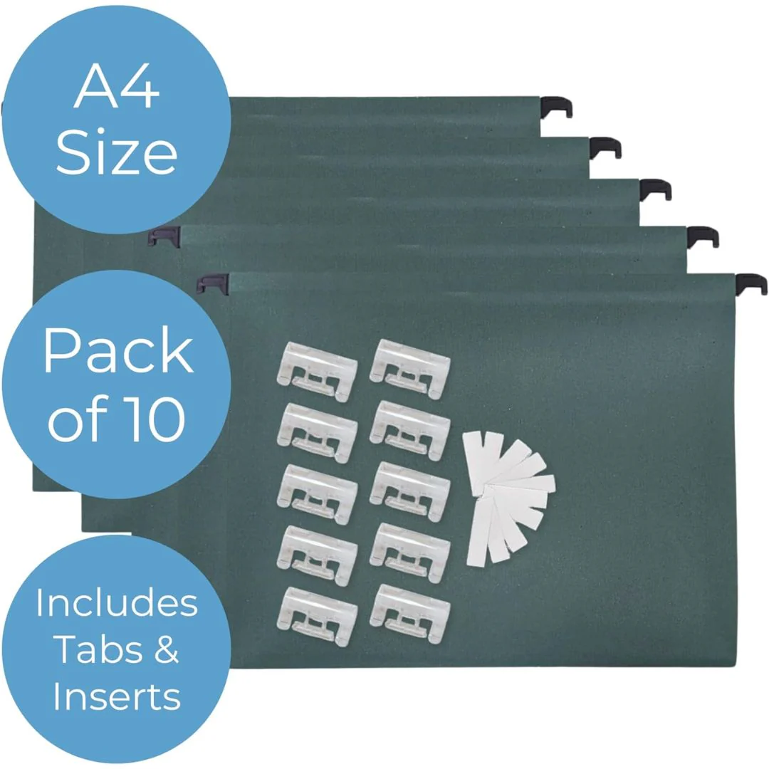 Pack of 10 Green A4 Suspension Files - Image 3