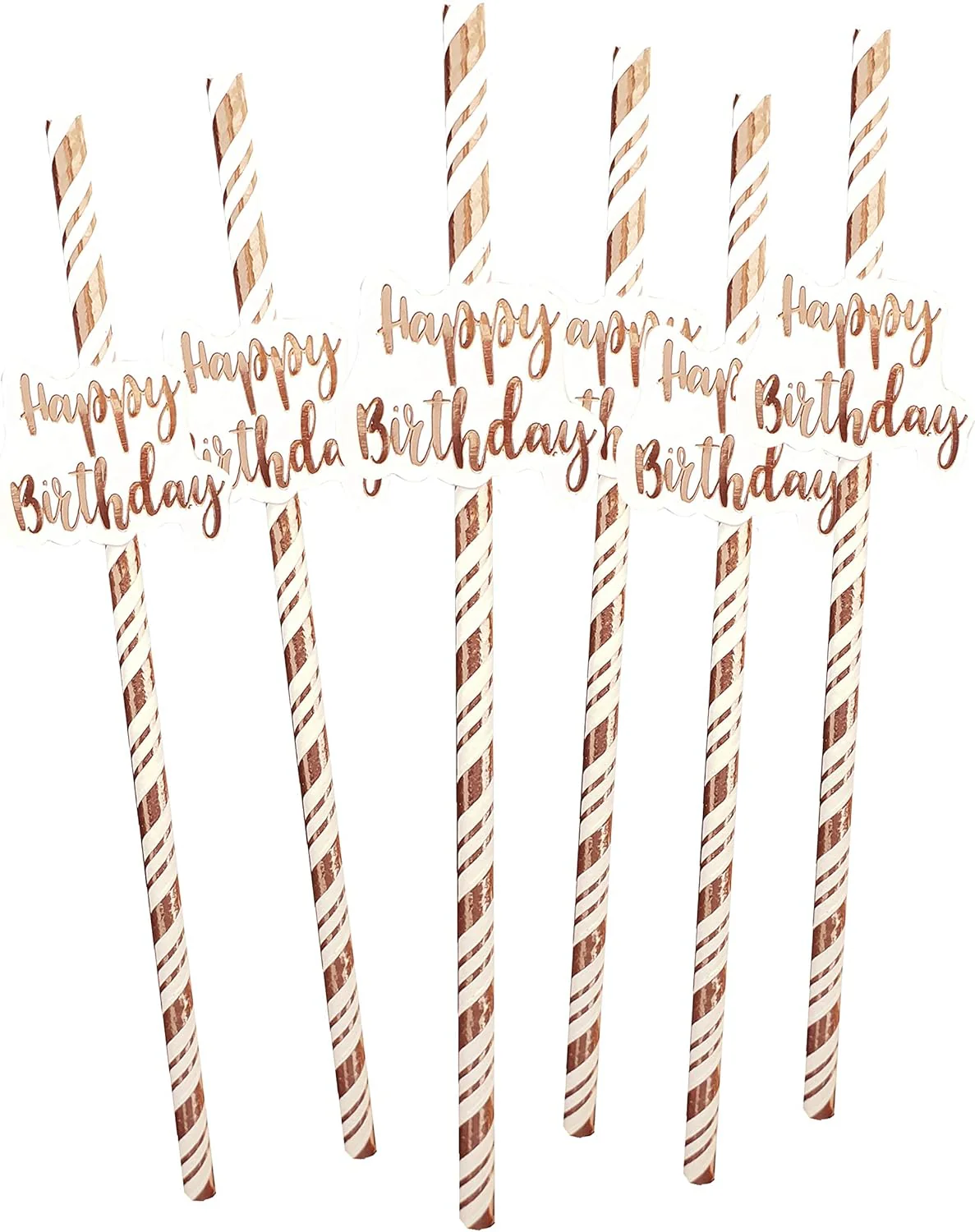 Pack of Rose Gold "Happy Birthday" Straws