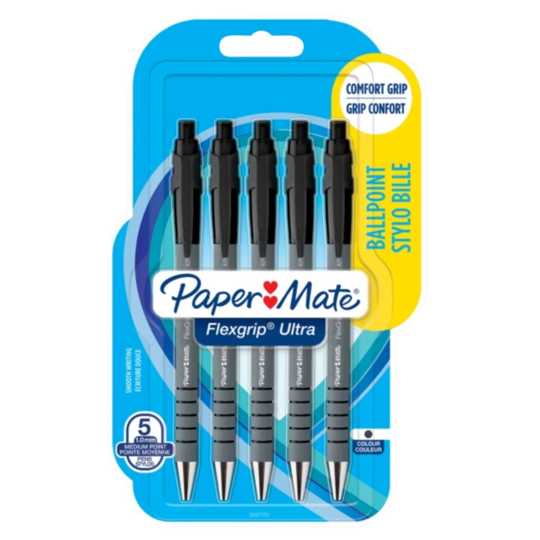 Paper Mate FlexGrip Ballpoint Pens Black – 5 Pack