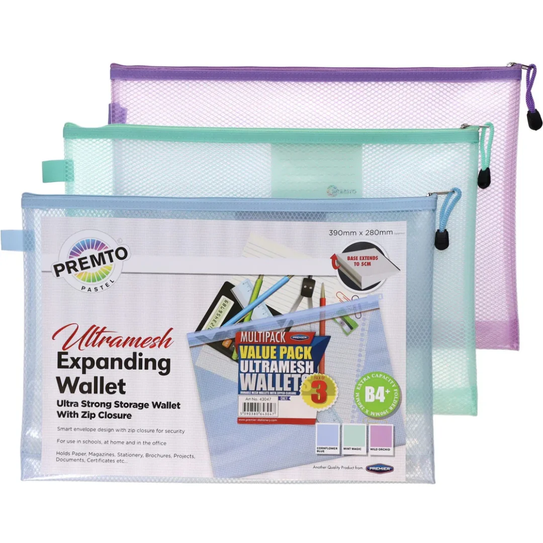 Pastel 3-Pack Mesh Expandable Wallets