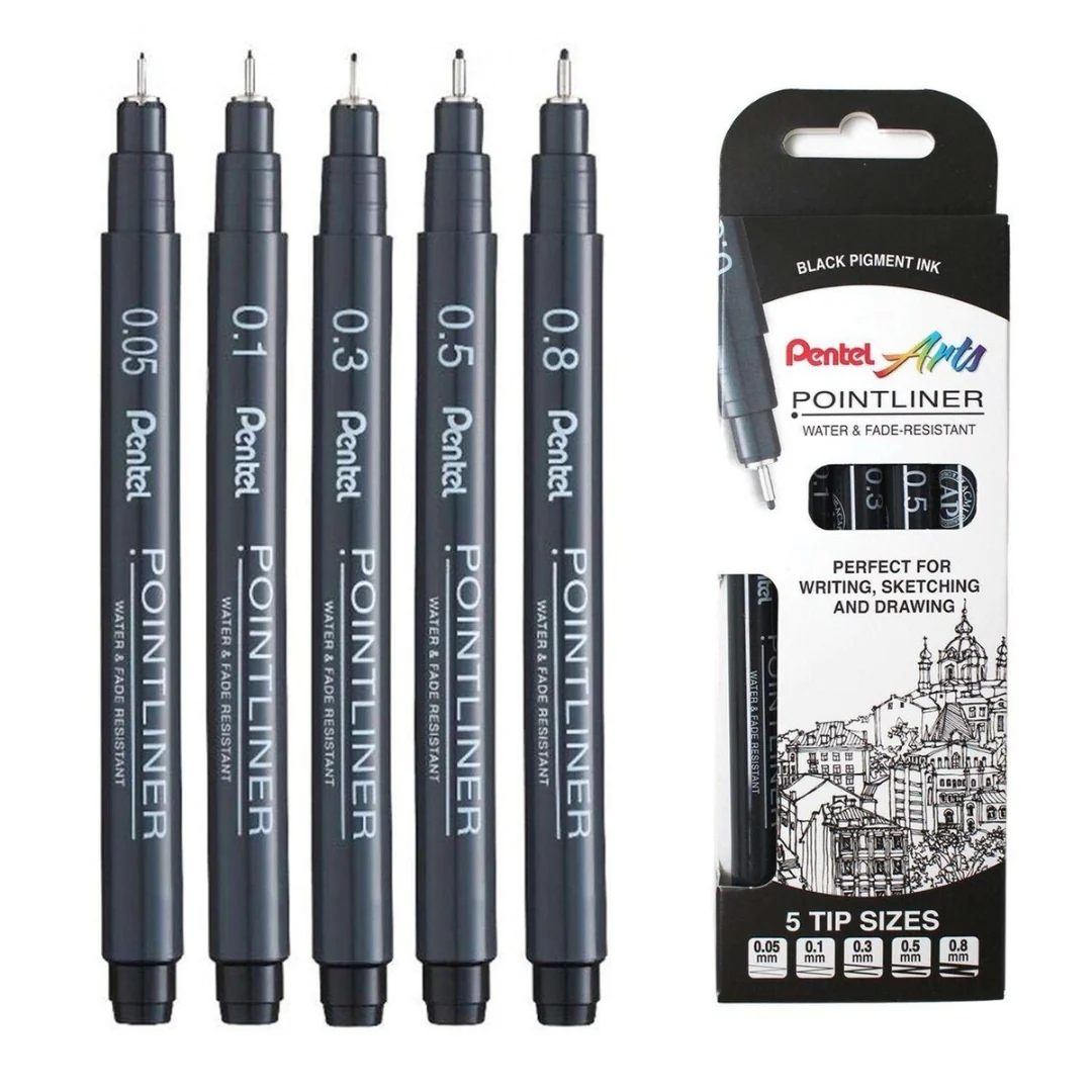 Pentel 5pk Assorted Pointliner Fineline Pens