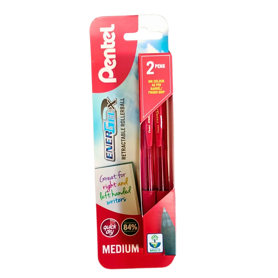 Pentel EnerGel X Red Pens – 2 Pack (Carded)