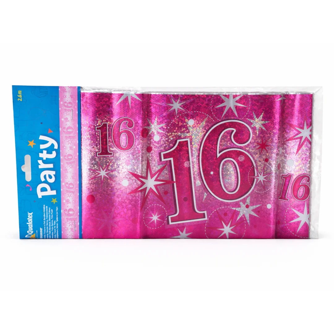 Pink Sparkle “Age 16” Foil Banner - 2.6m