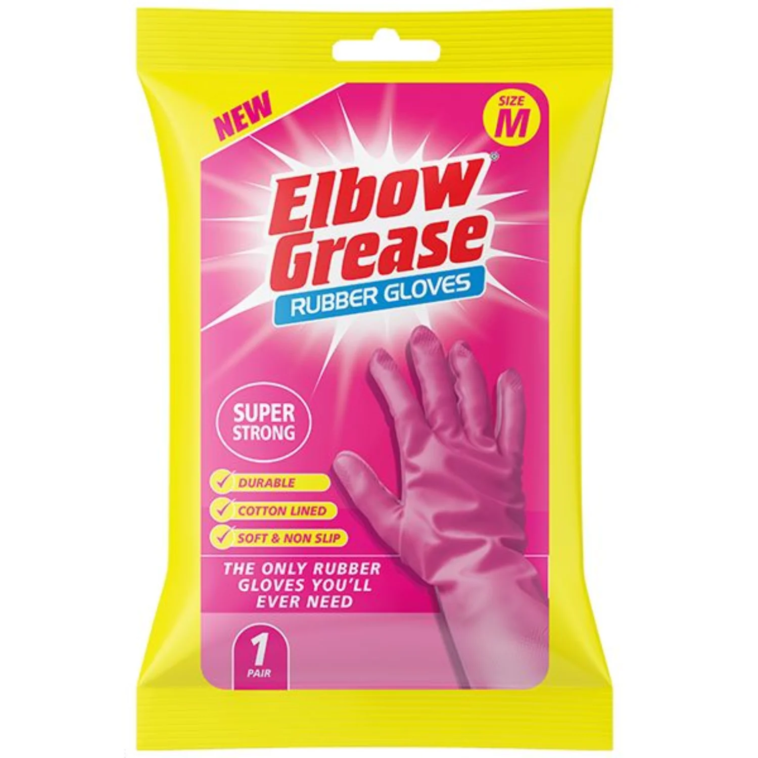 Pink Super Strong Rubber Gloves Large 1 Pair by Elbow Grease