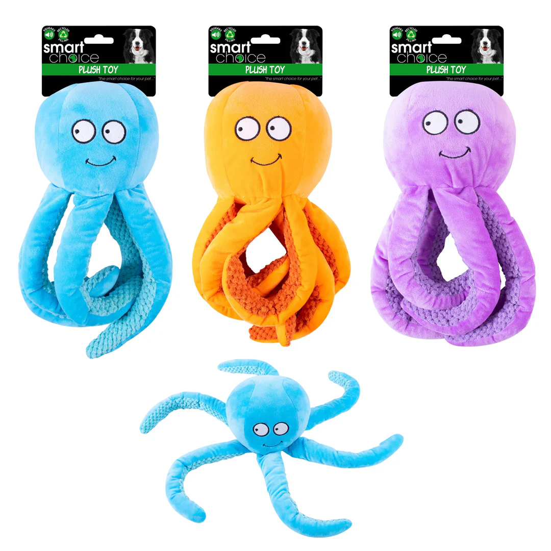 Smart Choice Plush Octopus Dog Toy with Squeak