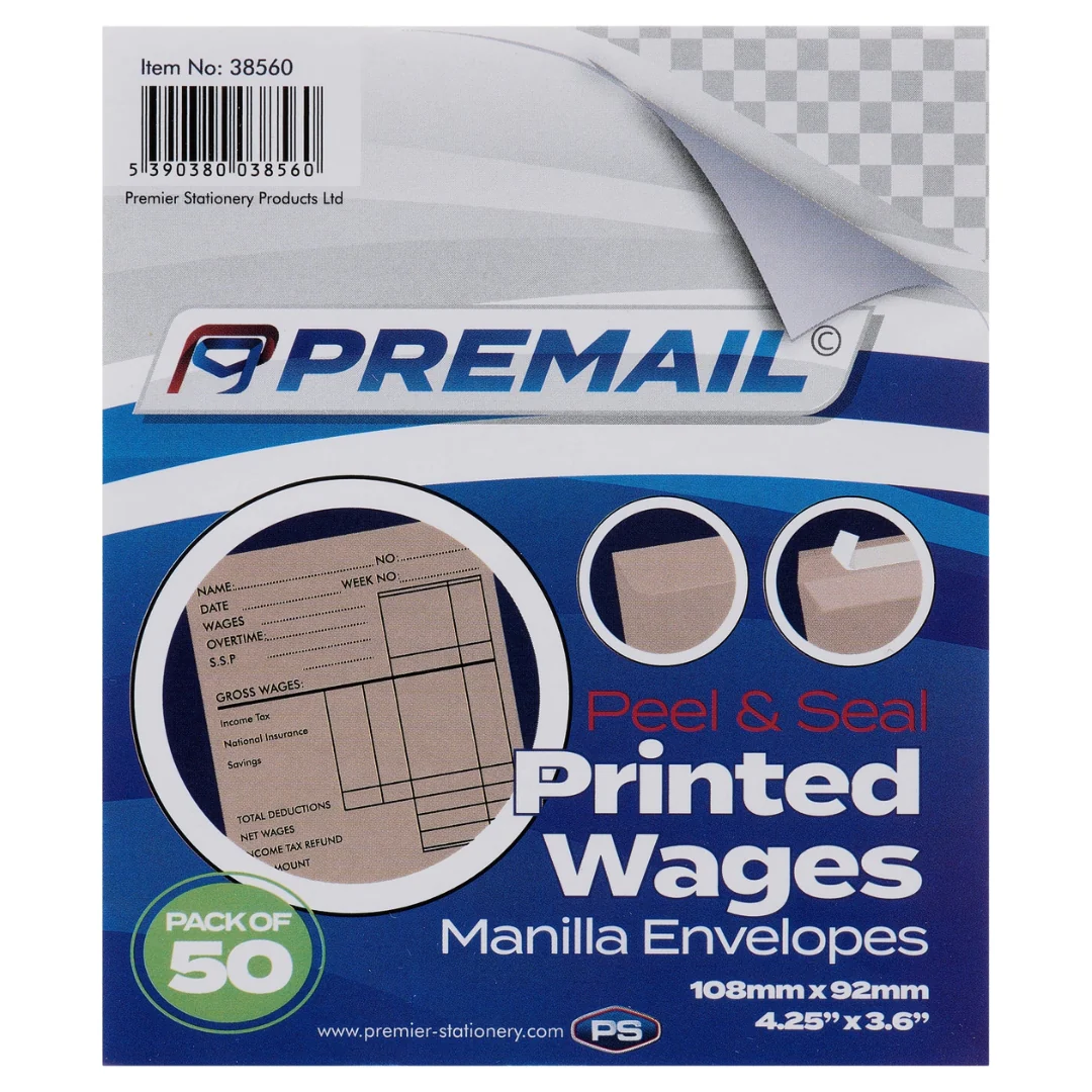 Premail Peel and Seal Wages Envelopes Printed Pack of 50