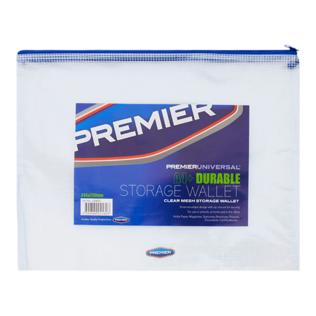 Premier Universal A4 Durable Mesh Storage Wallet with Zip
