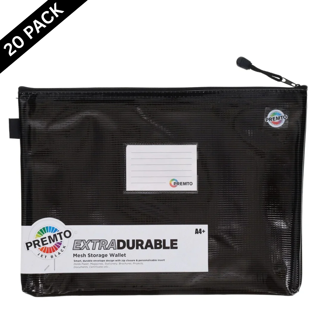 Premto A4+ Mesh Storage Wallet – Jet Black  ( Box of 20 )