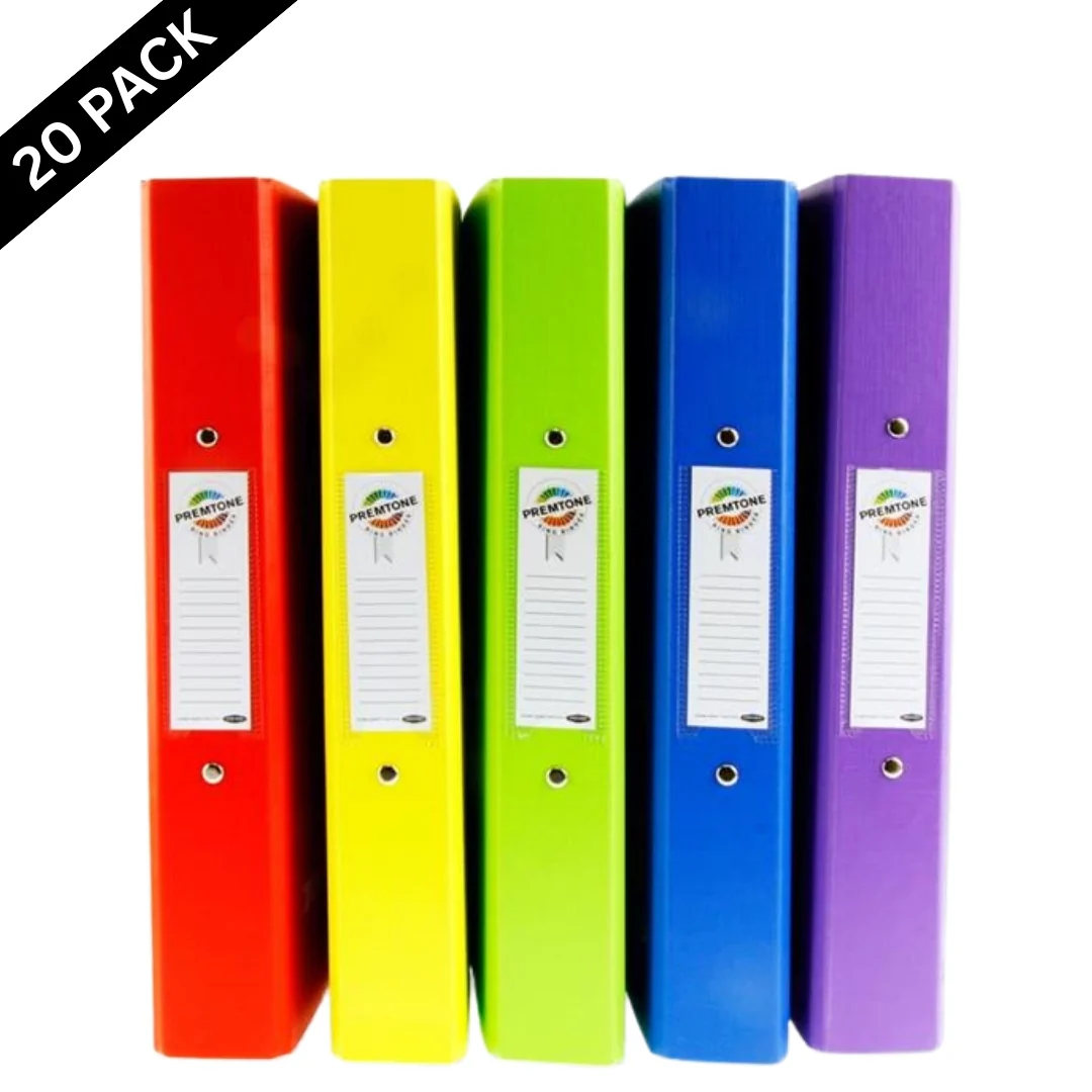 Premtone A4 Ring Binders - Bold Colours ( Box of 20 )
