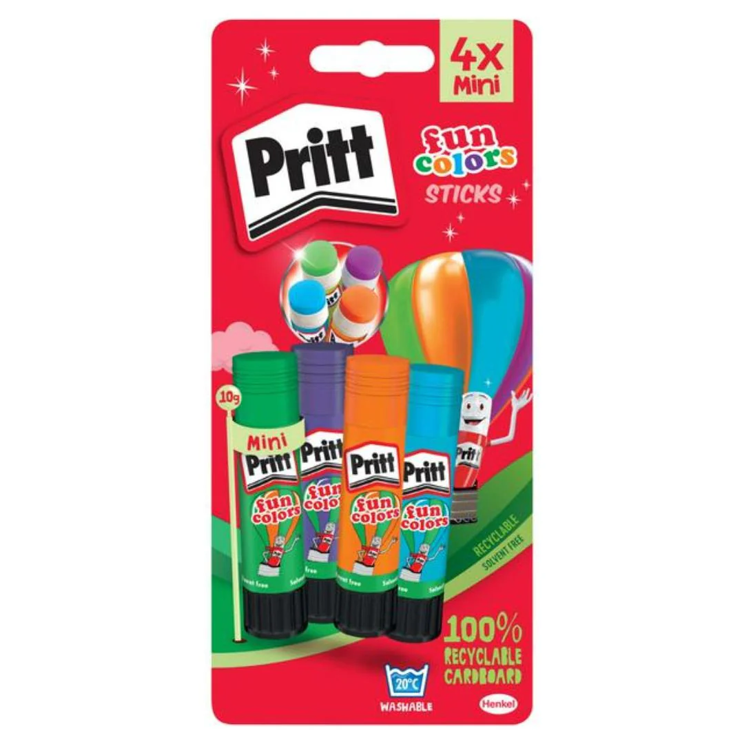 Pritt Fun Colours Glue Sticks 4 Pack Mini