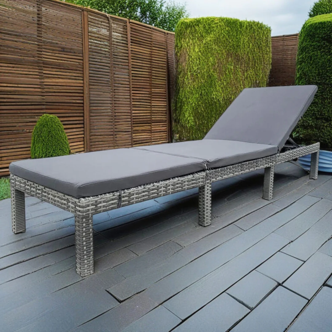 Grey Rattan Effect Adjustable Sun Lounger with Cushions by Daniel James - Image 2