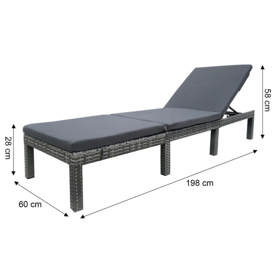 Grey Rattan Effect Adjustable Sun Lounger with Cushions by Daniel James - Image 4