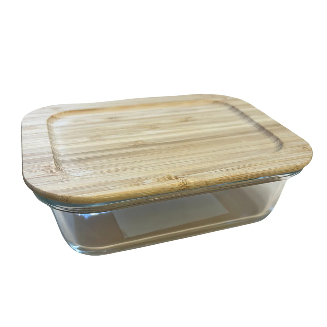 Rectangular Glass Dish with Bamboo Lid – 640ML