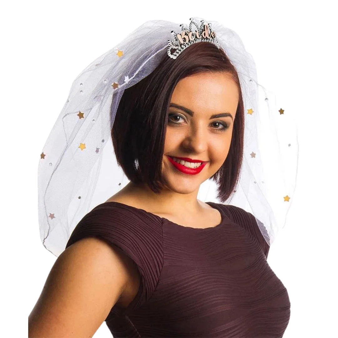 Rose Gold Bride Tiara with Veil