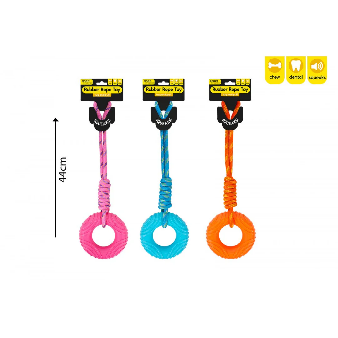 Smart Choice Rubber Ring & Rope Dog Toy with Squeaker