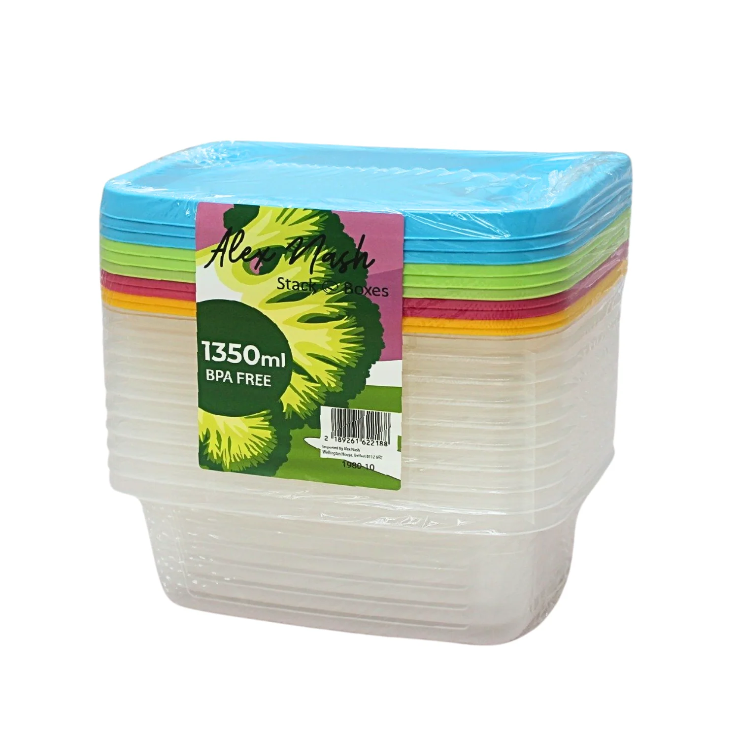 Set of 10 Rectangular Food Containers – 1.35L