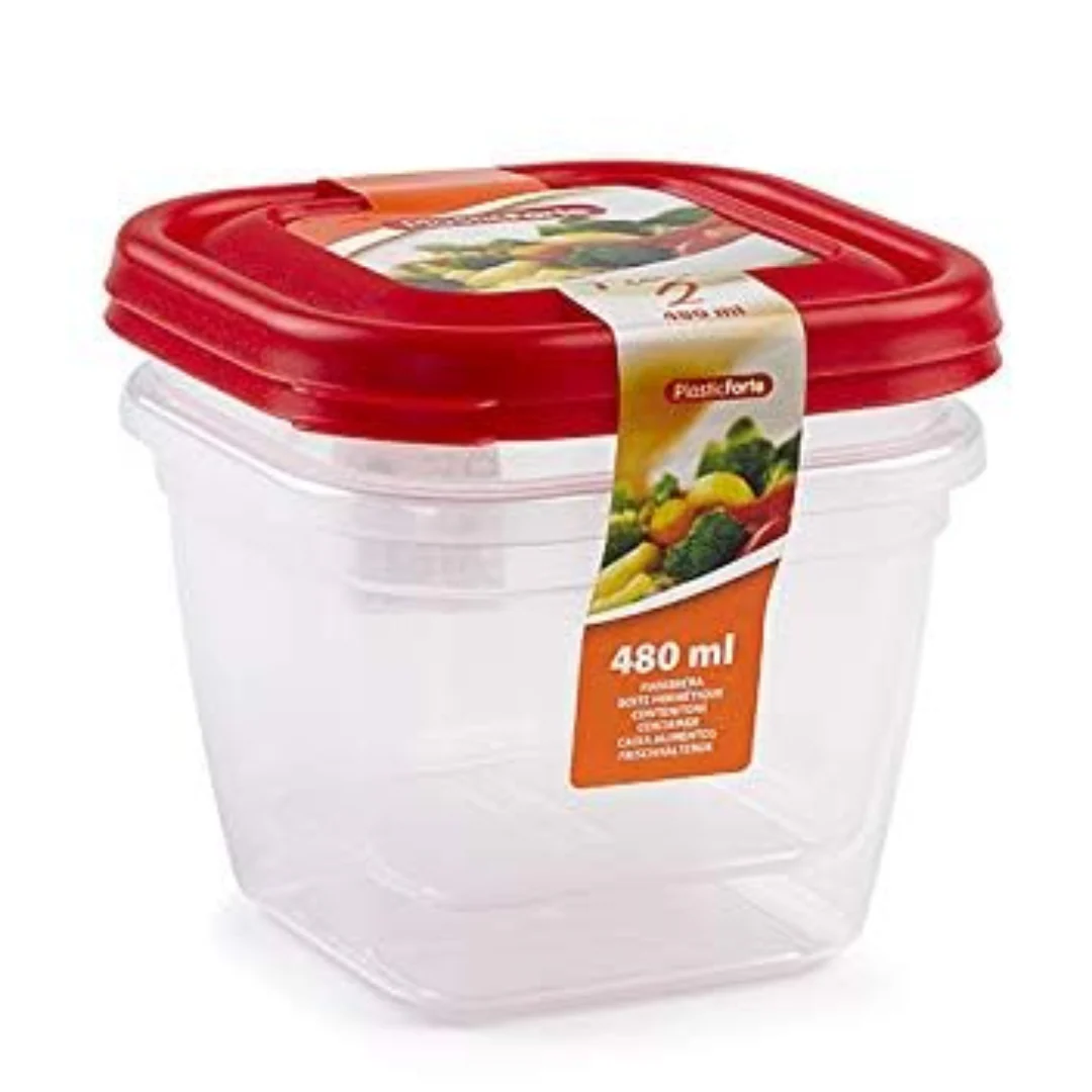 Set of 2 Square Food Containers – 480ml Each