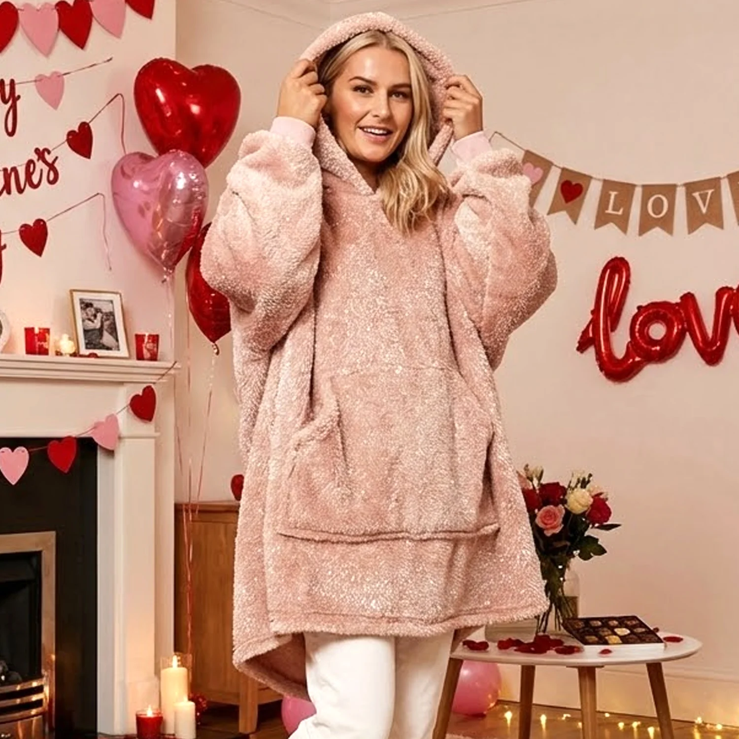 Sienna Teddy Oversized Hoodie - Blanket Glitter