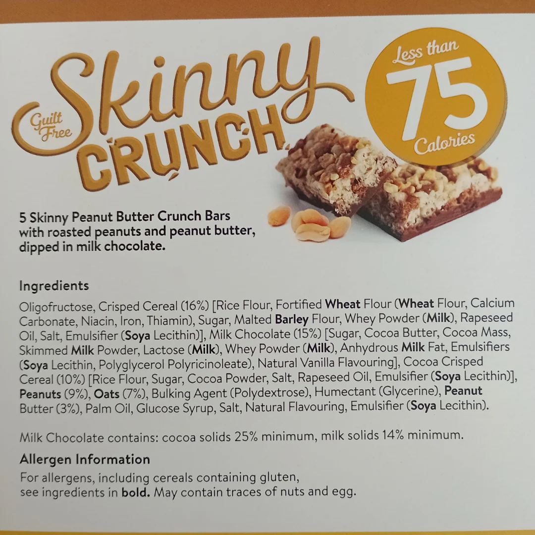 Skinny Crunch Peanut Bars – 75 Calories, 5 x 20g - Image 2