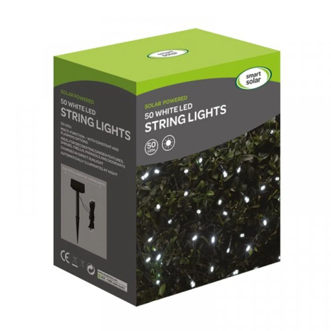Solar LED String Lights 50 LEDs Cool White - Outdoor Garden Waterproof Lights