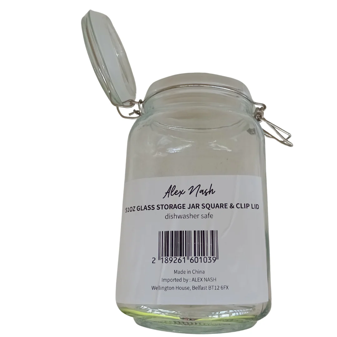 Square Glass Storage Jar with glass lid 1500mL - Image 2