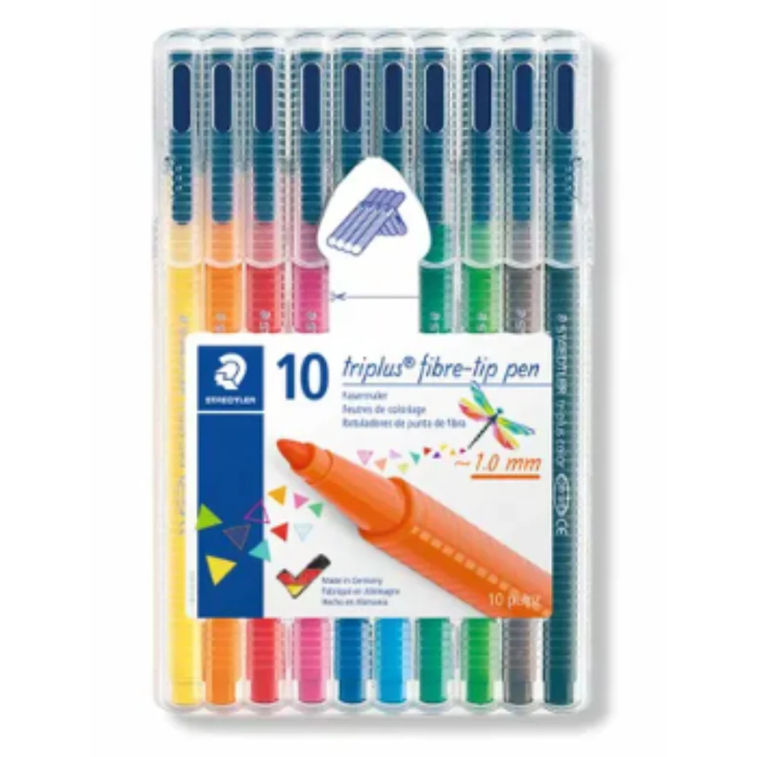 Staedtler Triplus Fibre Tip Pens – 10 Assorted Colours