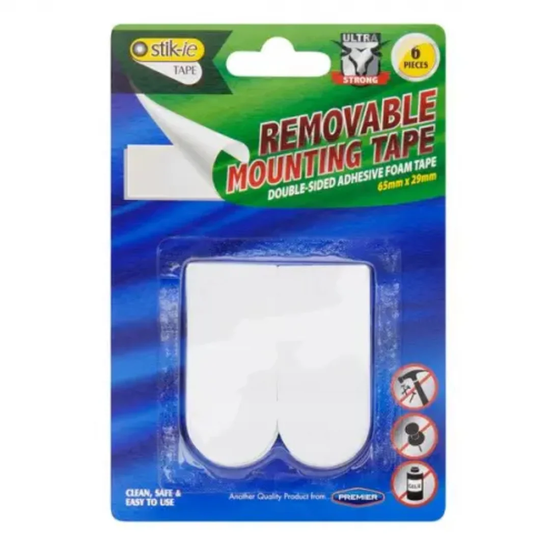 Stik-ie 6-Pack Removable Double-Sided Mounting Tape 65 x 29mm