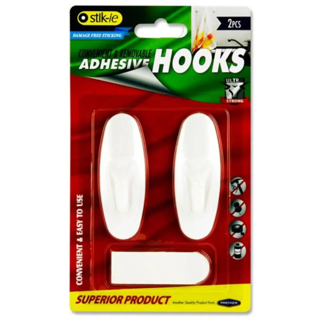 Stik-ie Removable Adhesive Plastic Hooks 80x29mm 2pk