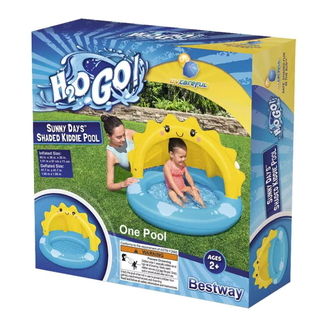 Sunny Days Shaded Kiddie Pool for Kids - Inflatable Baby Pool with Sun Canopy UV Protection