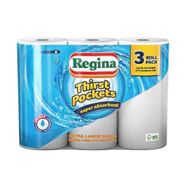 Thirst Pockets White Kitchen Roll 3 Rolls by Regina
