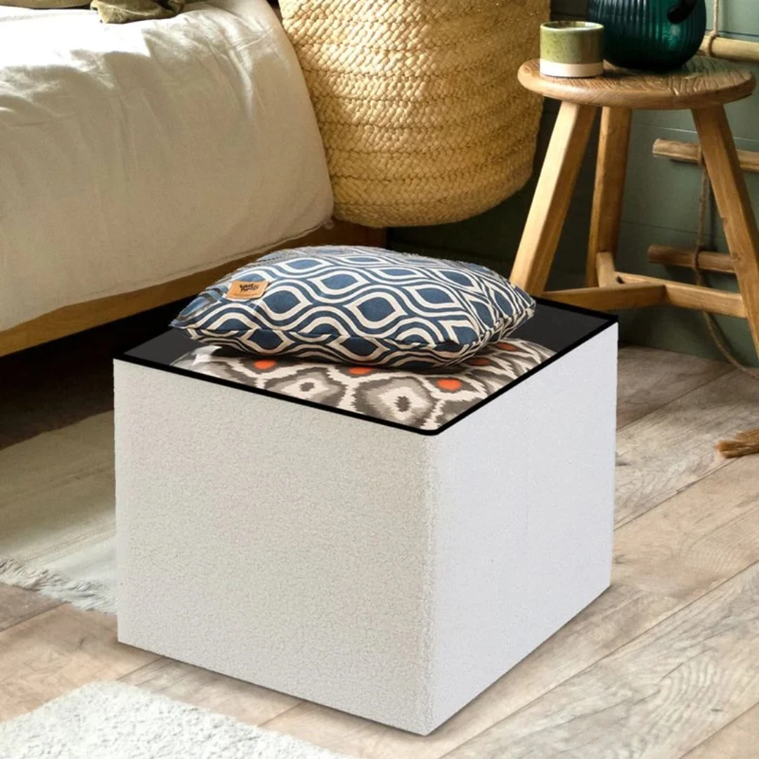 White Teddy Boucle Foot Stool - Image 2