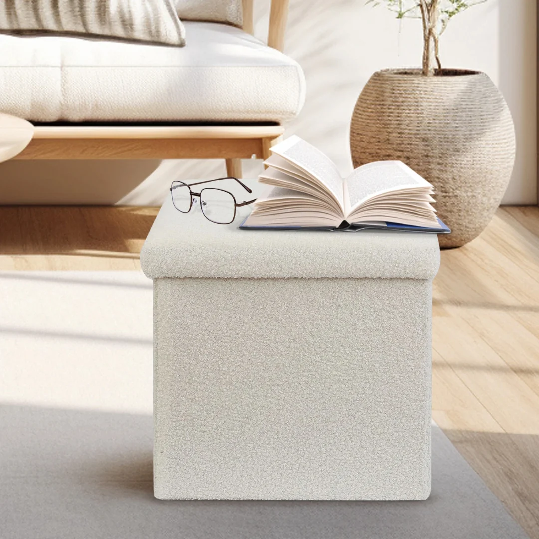 White Teddy Boucle Foot Stool - Image 3