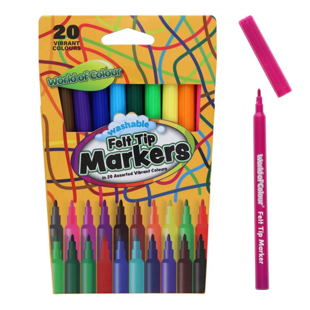 World of Colour Felt Tip Markers – Pack of 20